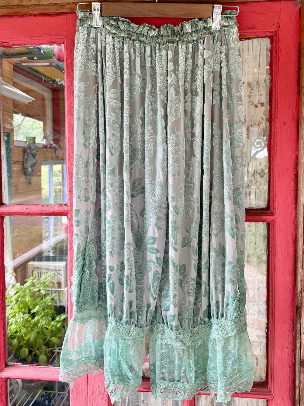 Dusty Aqua Velvet Burnout Lacy Pantaloons - Picture 7 of 9